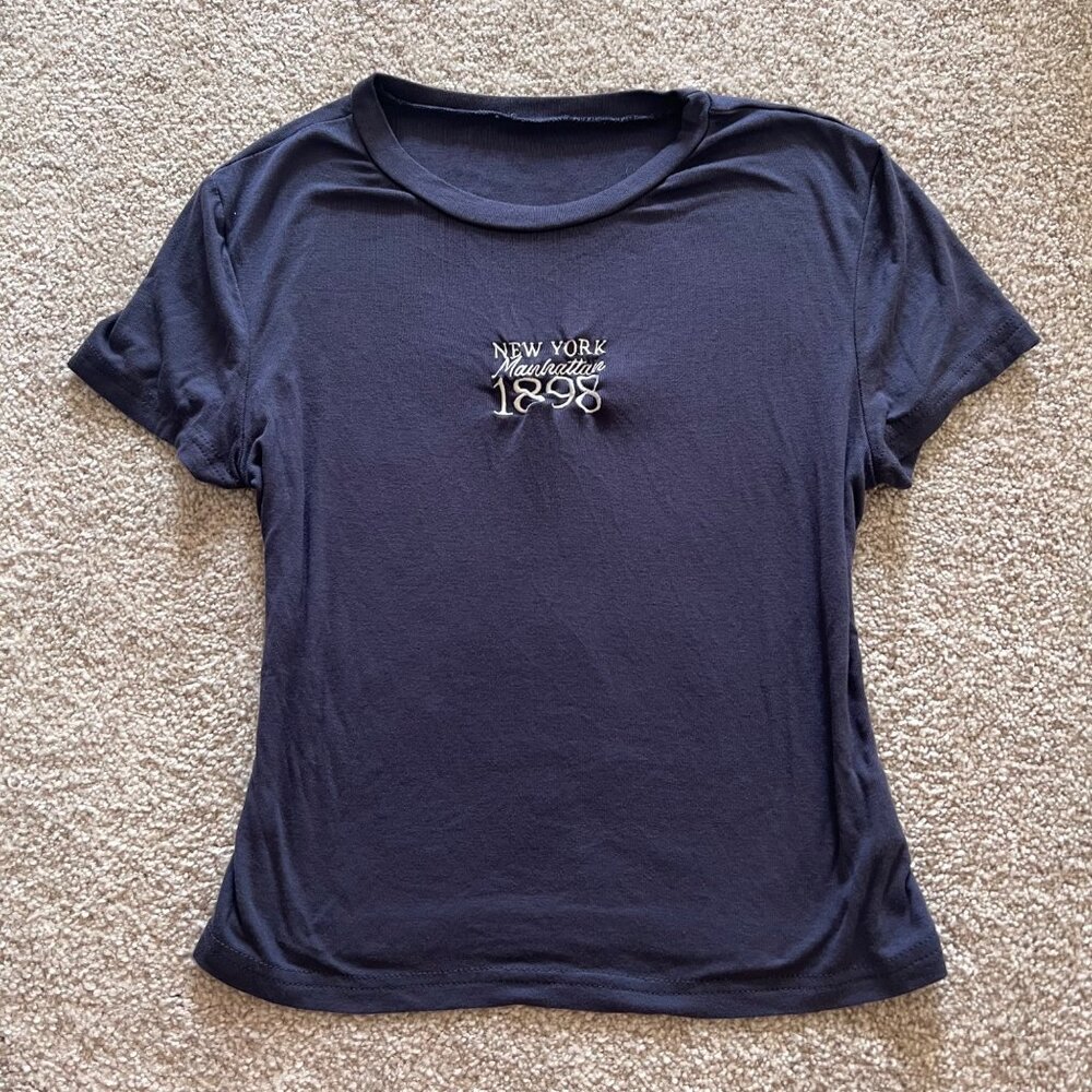 New York Manhattan 1898 Nautical Navy Blue Y2K Babytee Womens S - Picture 2 of 6